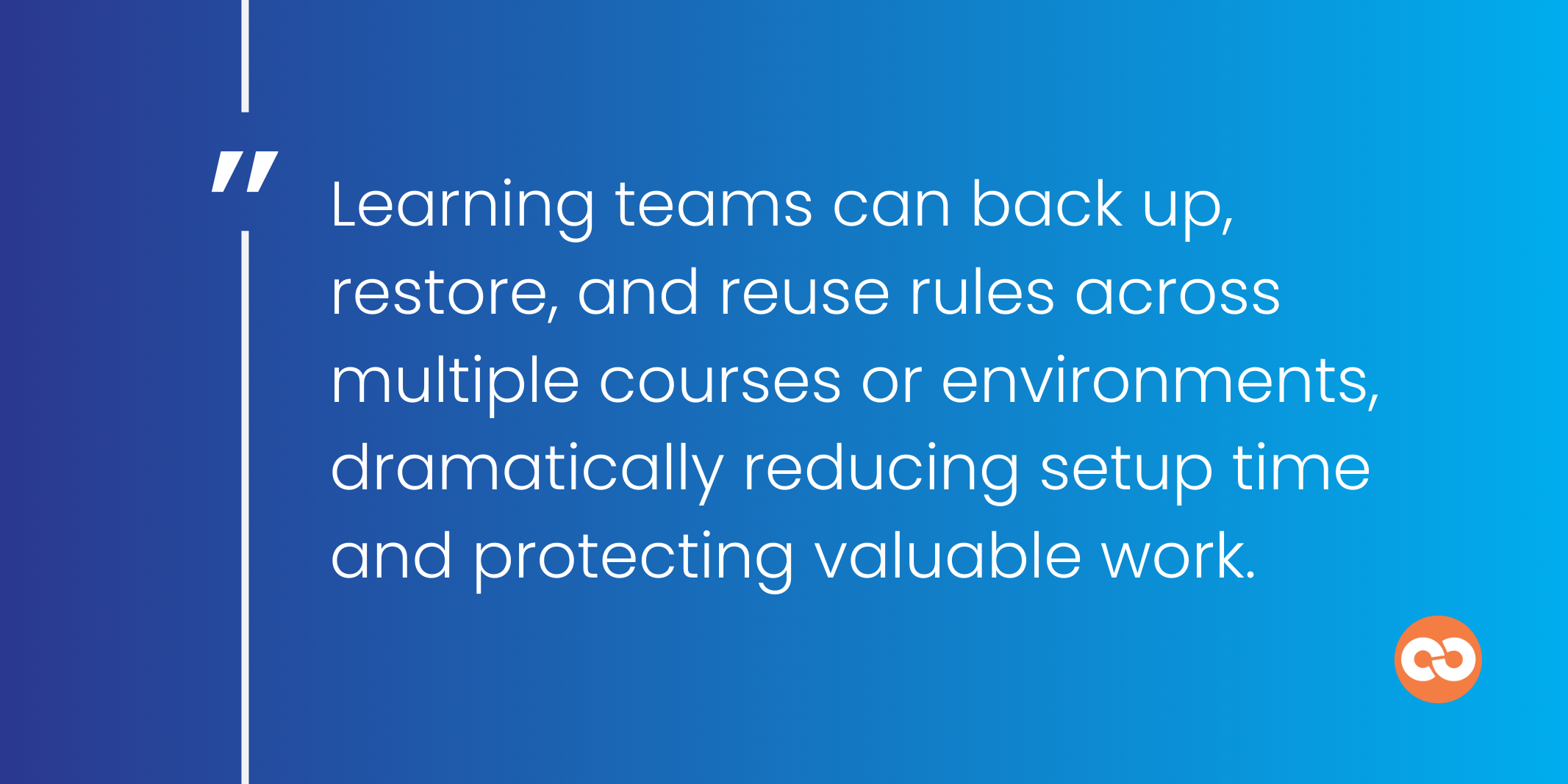 Learning teams can back up, restore, and reuse rules across multiple courses or environments, dramatically reducing setup time and protecting valuable work.