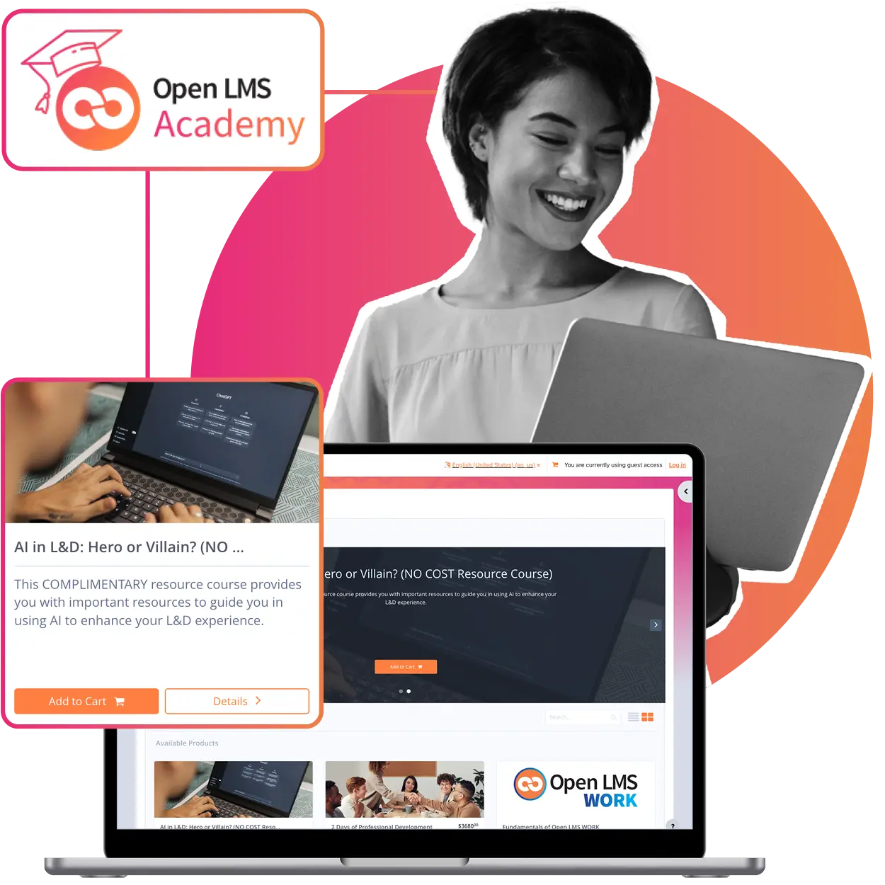 smiling woman using the Open LMS Academy