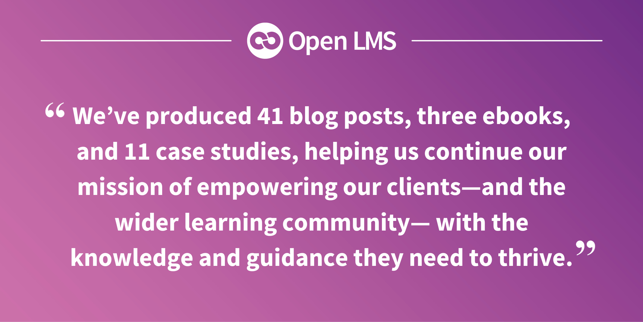 We’ve produced 41 blog posts, three ebooks, and 11 case studies, helping us continue our mission of empowering our clients—and the wider learning community— with the knowledge and guidance they need to thrive.