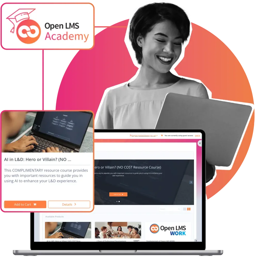 smiling woman using the Open LMS Academy