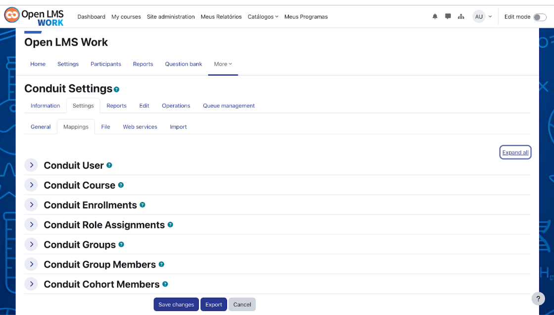 Conduit recognizes five record types—user, course, enrollment, group, and cohort—and mappings are available for all of them.