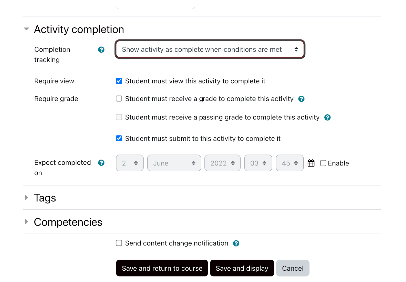 Instructors can set up completion tracking to show learners when they’ve met predetermined benchmarks