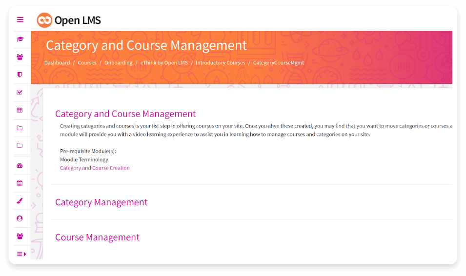 category and course management ui