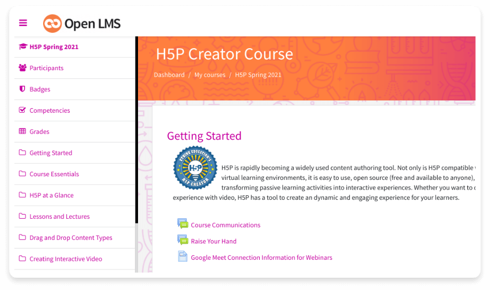 h5p creator course ui