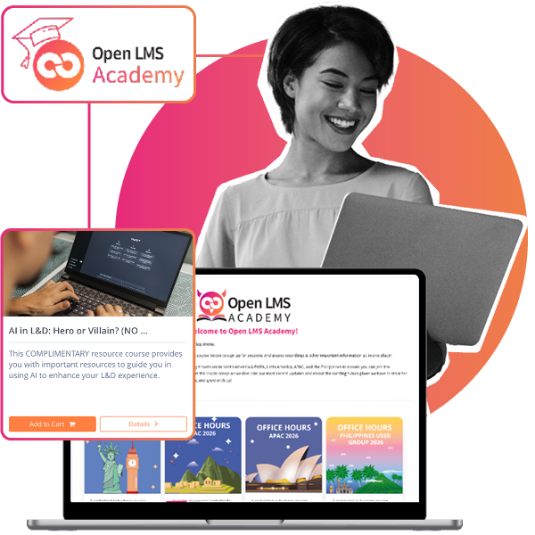 smiling woman using the Open LMS Academy
