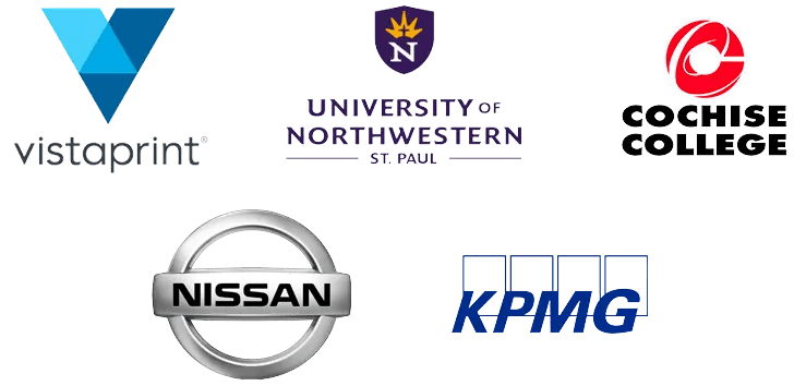 Logos of Open LMS customers - Vistaprint, University of Northwestern, Cochise College, Nissan and KPMG