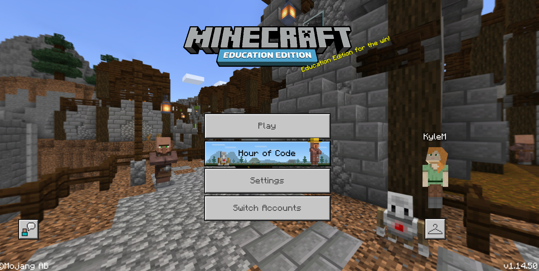 A screenshot of the home screen of Minecraft Education.