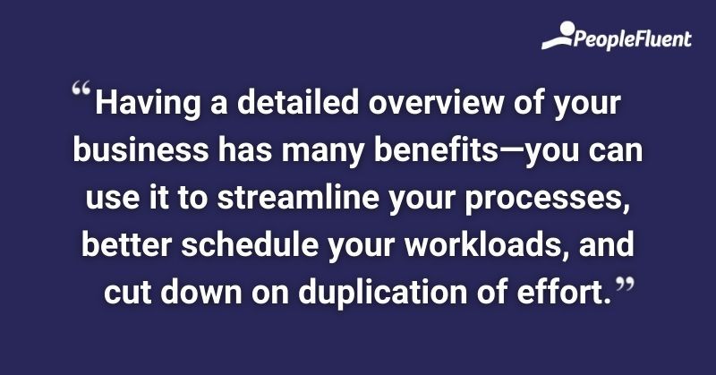 Having a detailed overview of your business has many benefits—you can use it to streamline your processes, better schedule your workloads, and cut down on duplication of effort.