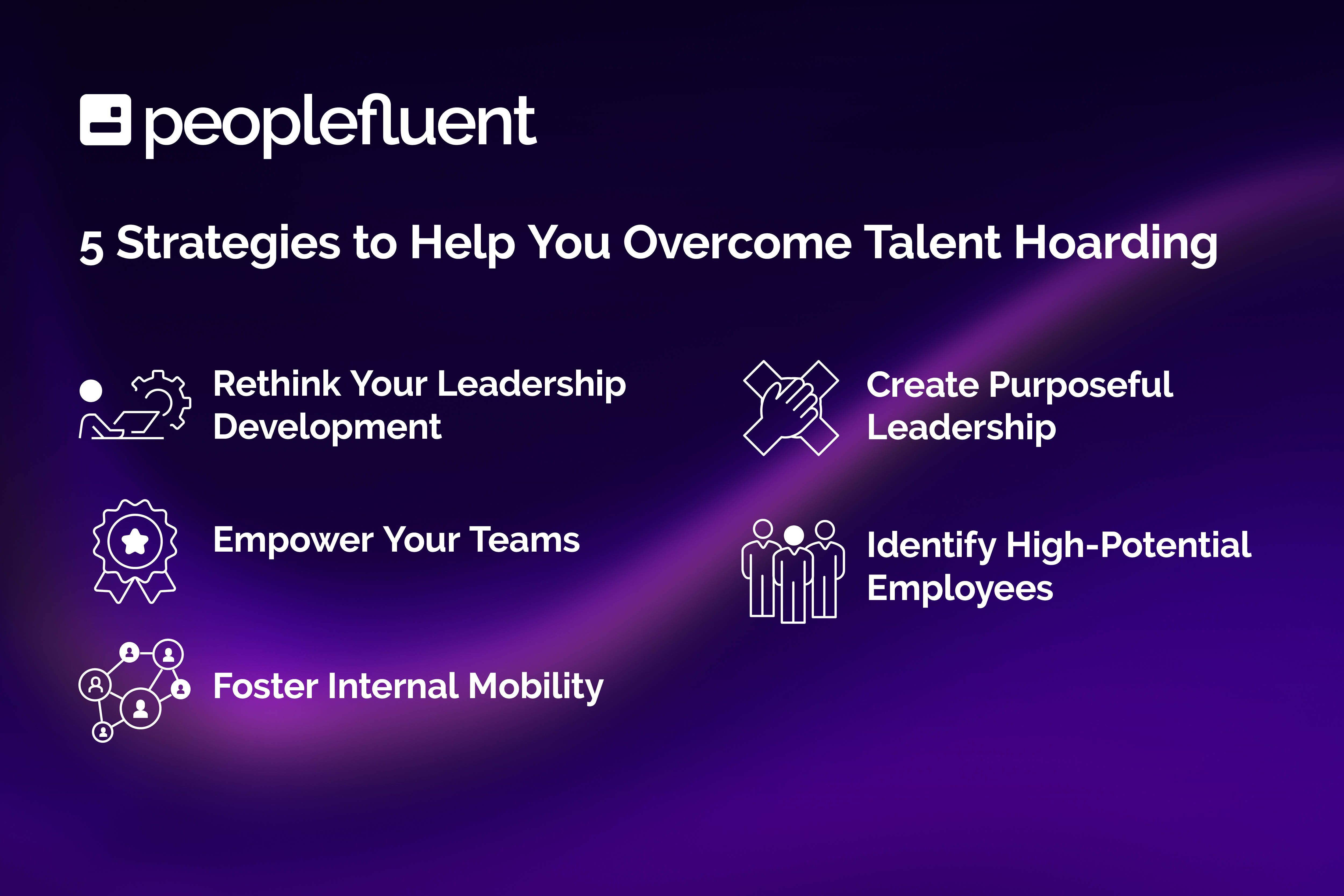 A graphic listing the 5 strategies to help organizations overcome talent hoarding