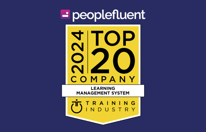 PeopleFluent logo and the Training Industry top 20 LMS award recognition badge