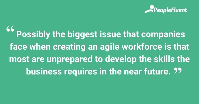 This is an image: the biggest issue that companies face when creating an agile workforce is that most are unprepared to develop the skills the business requires in the near future.