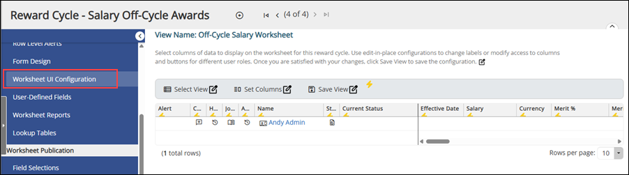 Off-cycle salary worksheet in PeopleFluent Compensation