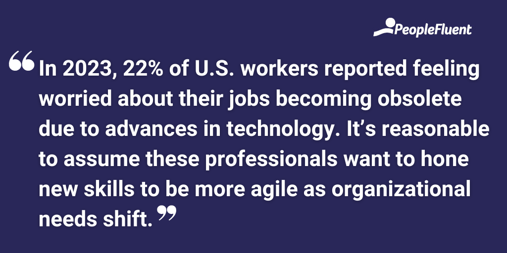 In 2023, 22% of U.S. workers reported feeling worried about their jobs becoming obsolete due to advances in technology. It’s reasonable to assume these professionals want to hone new skills to be more agile as organizational needs shift.