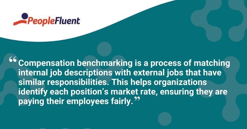 This is a quote: Compensation benchmarking is a process of matching internal job descriptions with external jobs that have similar responsibilities. This helps organizations identify each position's market rate, ensuring they are paying their employees fairly."