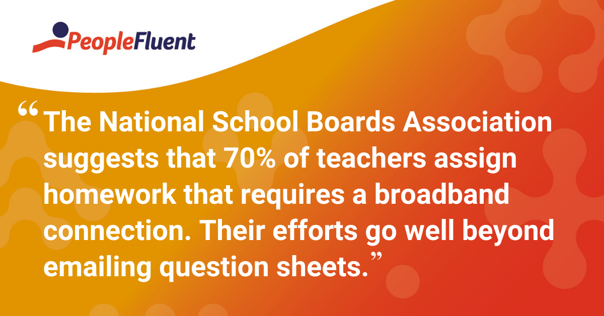 “The National School Boards Association in the US suggests that 70% of teachers assign homework that requires a broadband connection. Their efforts go well beyond emailing question sheets.”
