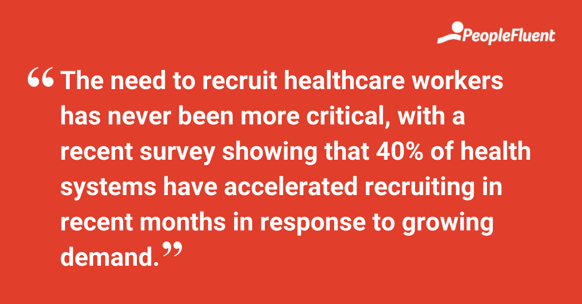 The need to recruit these workers has never been more critical, with a recent survey showing that 40% of health systems have accelerated recruiting in recent months in response to growing demand.