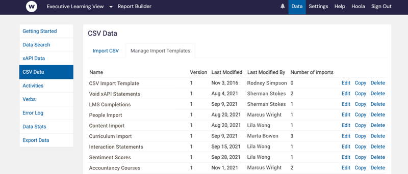 See the last person to edit a CSV import template in Watershed