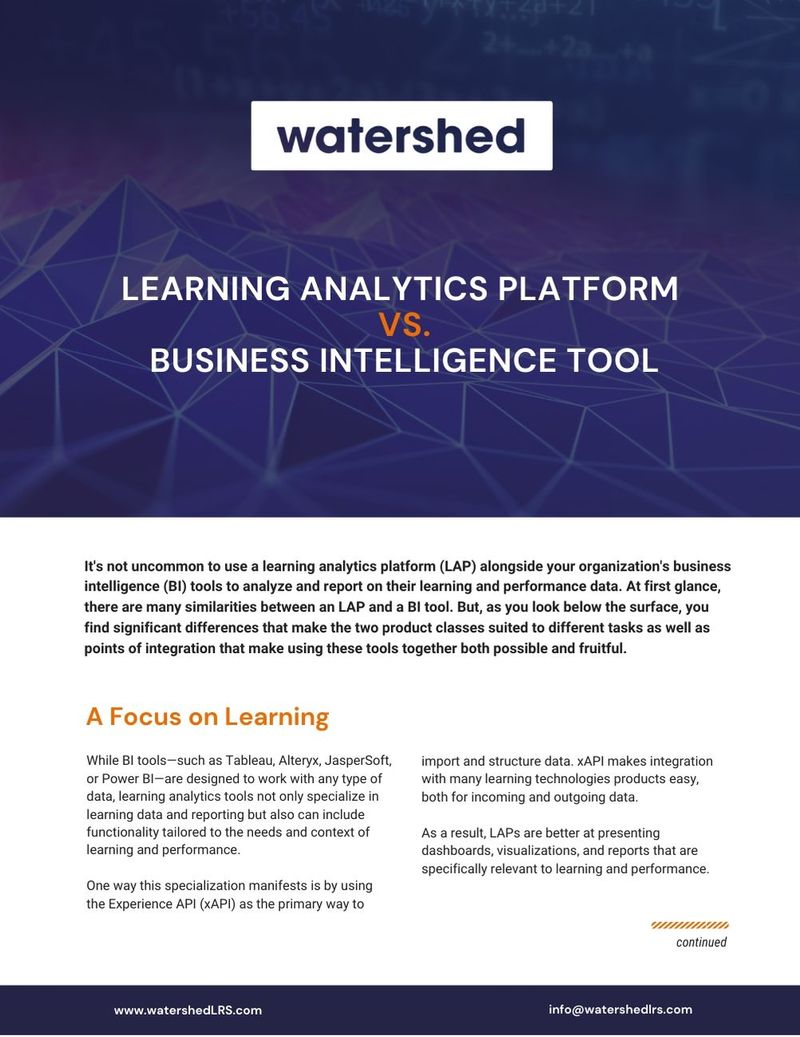 Learning Analytics Platform vs. BI Tool | eGuide | Watershed