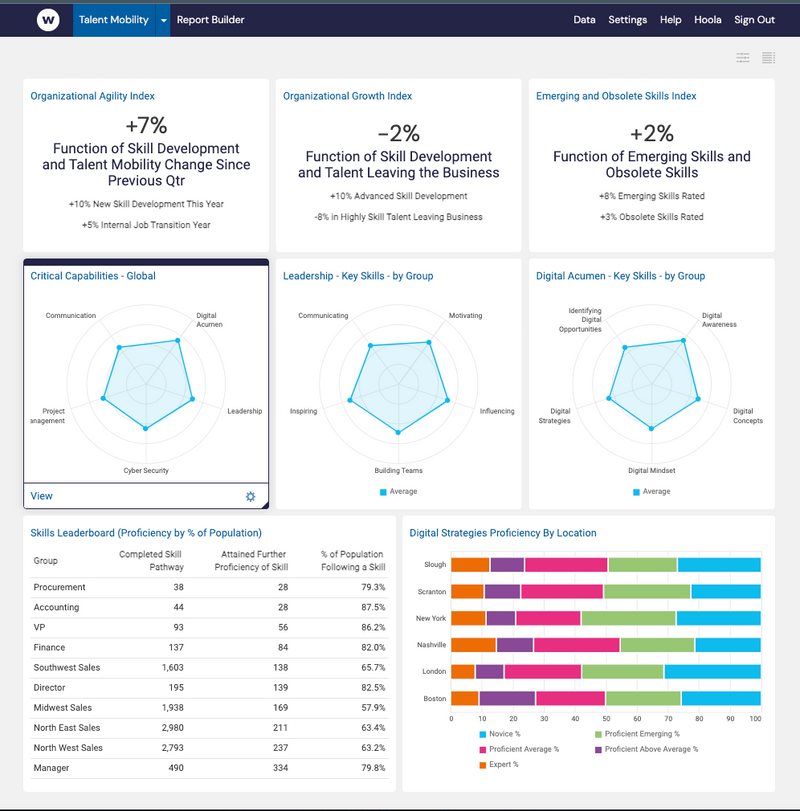 Example Watershed report showing an ideal end-goal dashboard that reports on Talent Mobility metrics