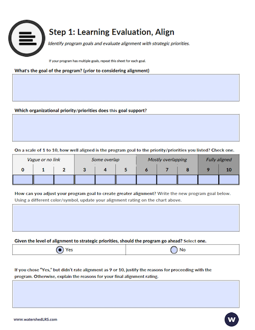 Learning Evaluation Worksheet Step 1