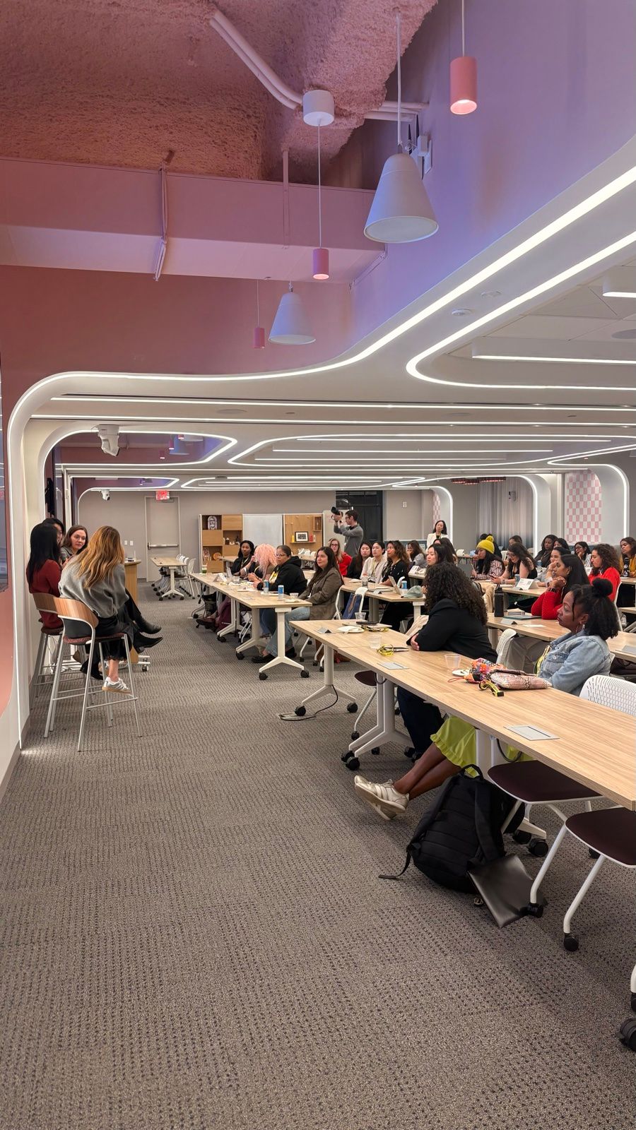 A full room at the Audacious AF AI Skills Share, hosted at Pinterest NY