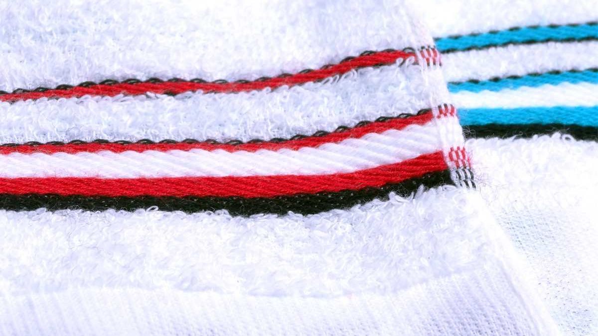 ボーダータオルのボーダー拡大赤色と水色