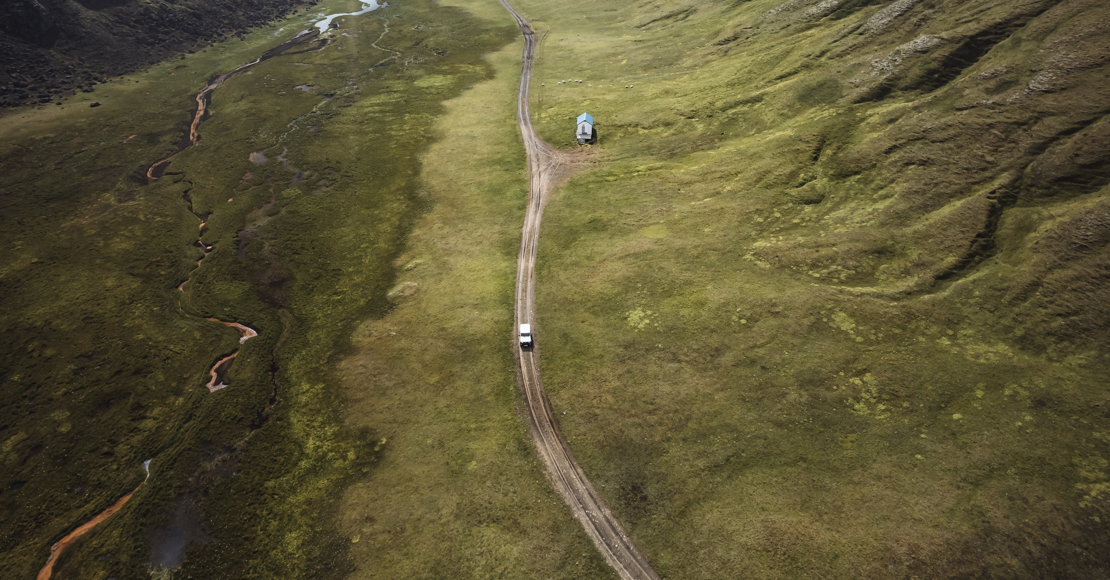 Rental Car from Go Car Rental driving on a gravel road in Iceland