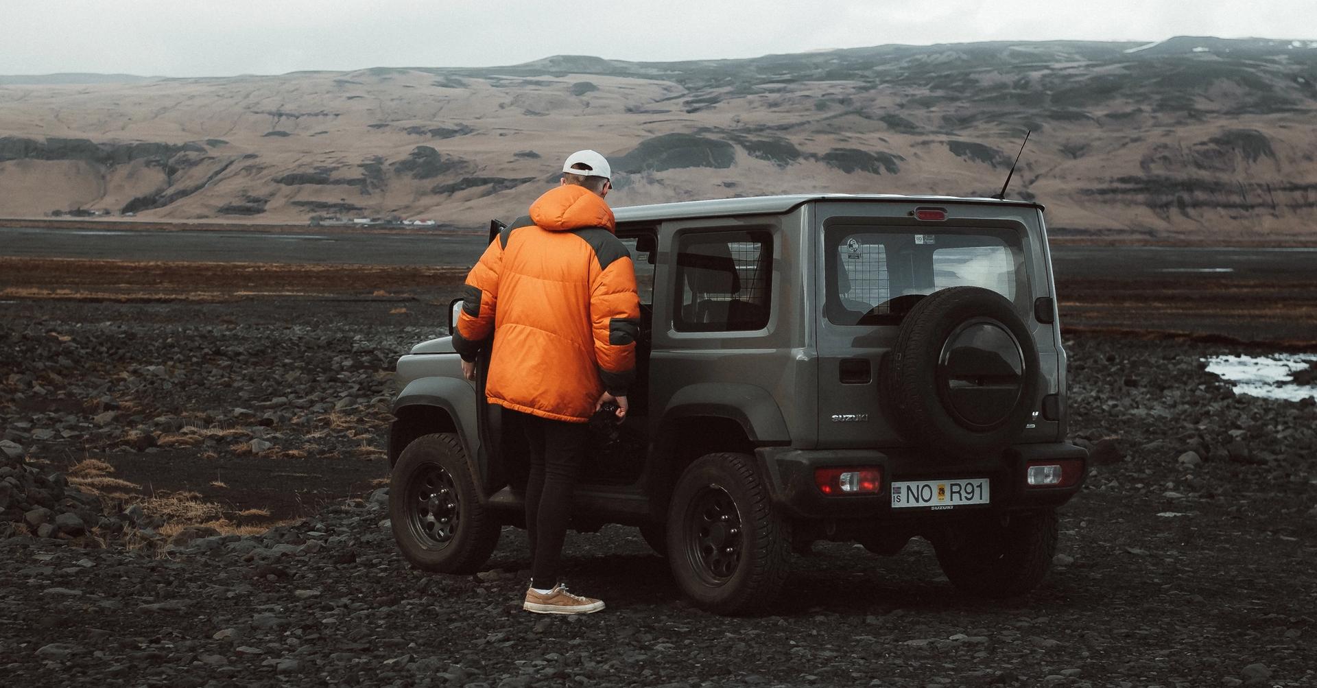 Car overlooking stunning Icelandic landscape