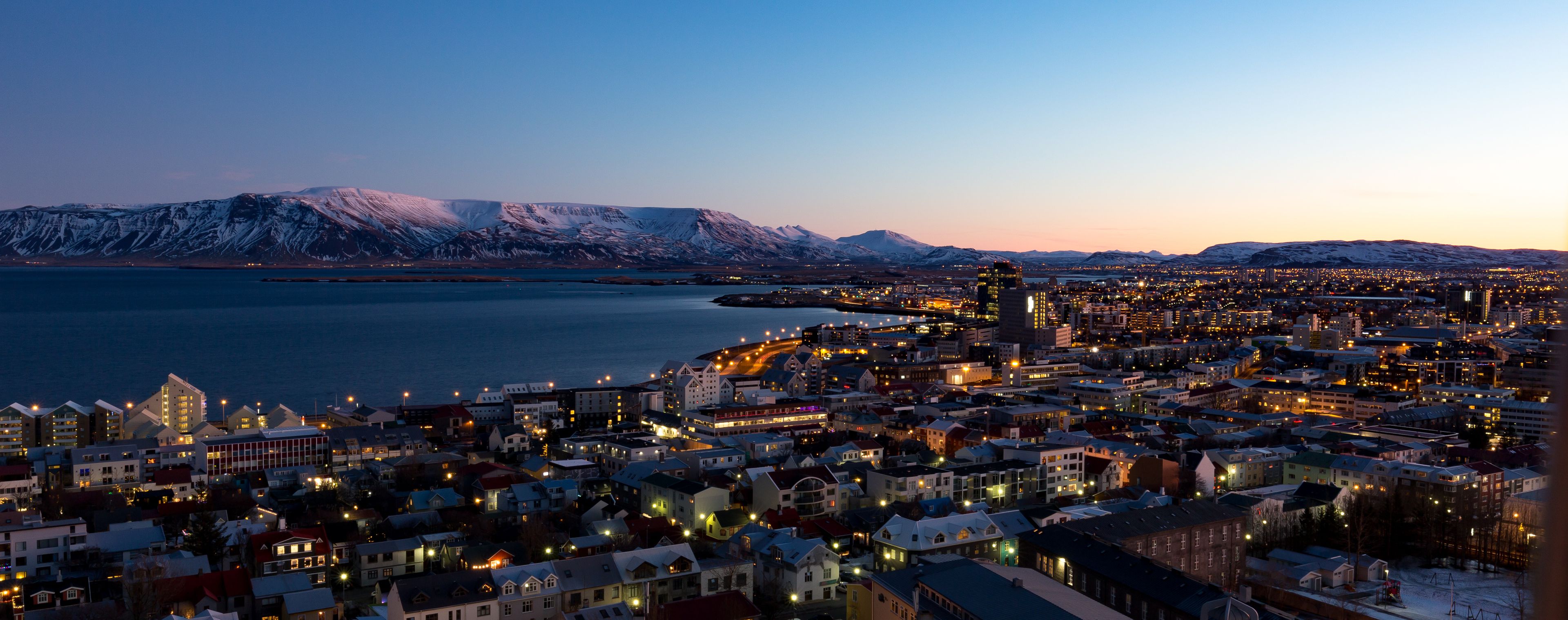 Reykjavik skyline at dawn in Iceland