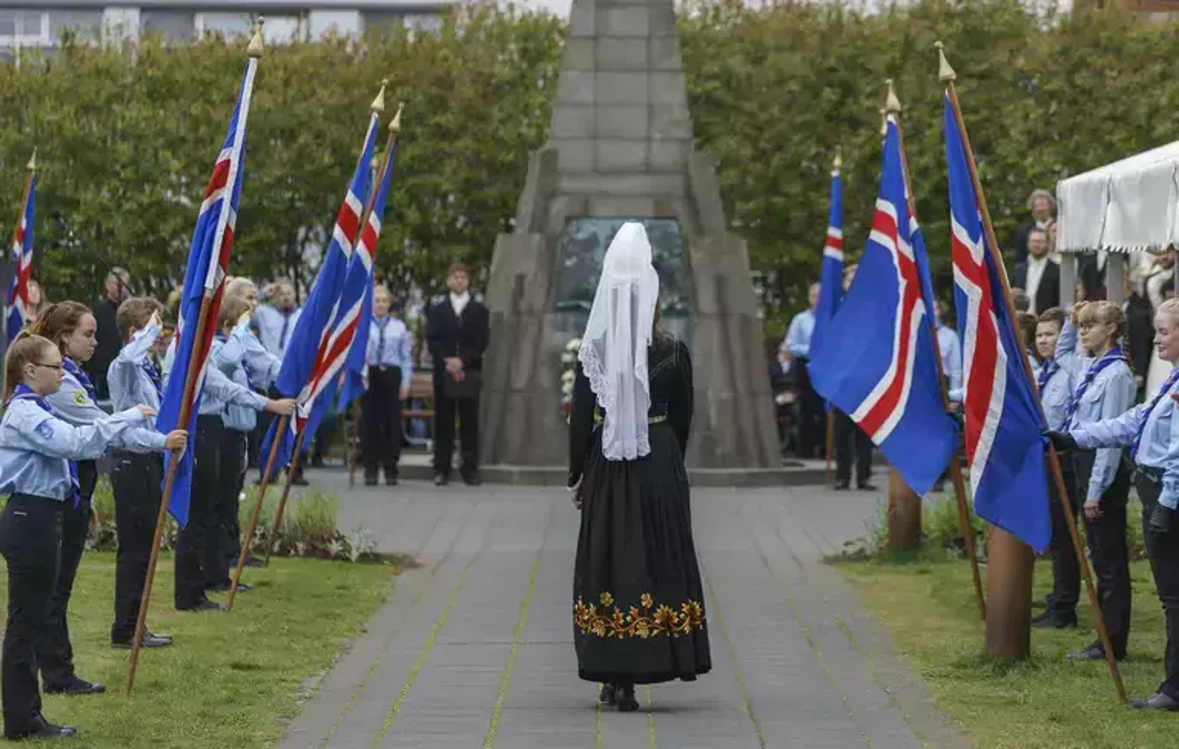 Icelandic National Day celebration in iceland in june with icelandic flag on the sides