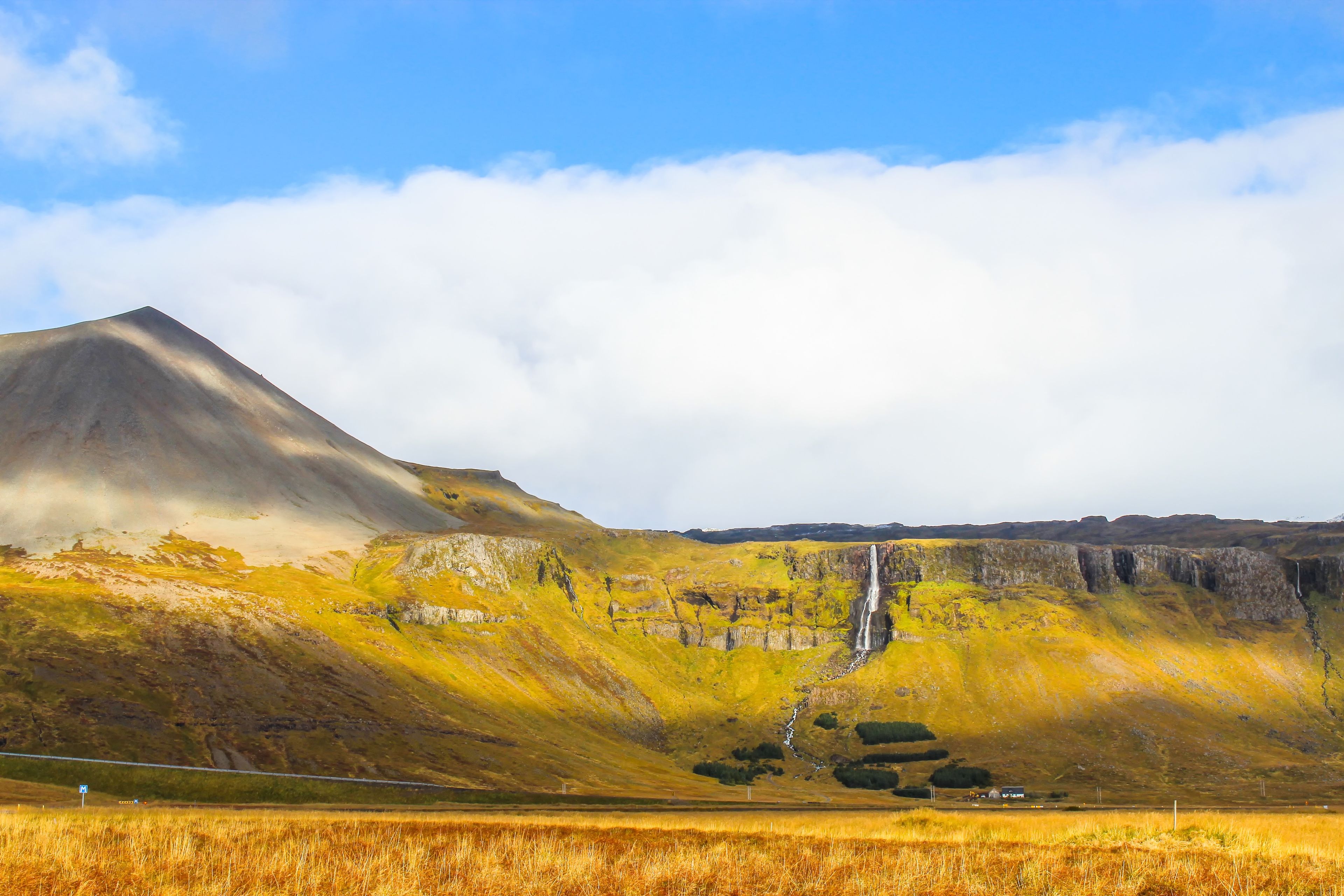 Panoramic of Bjarnarfoss Waterfall