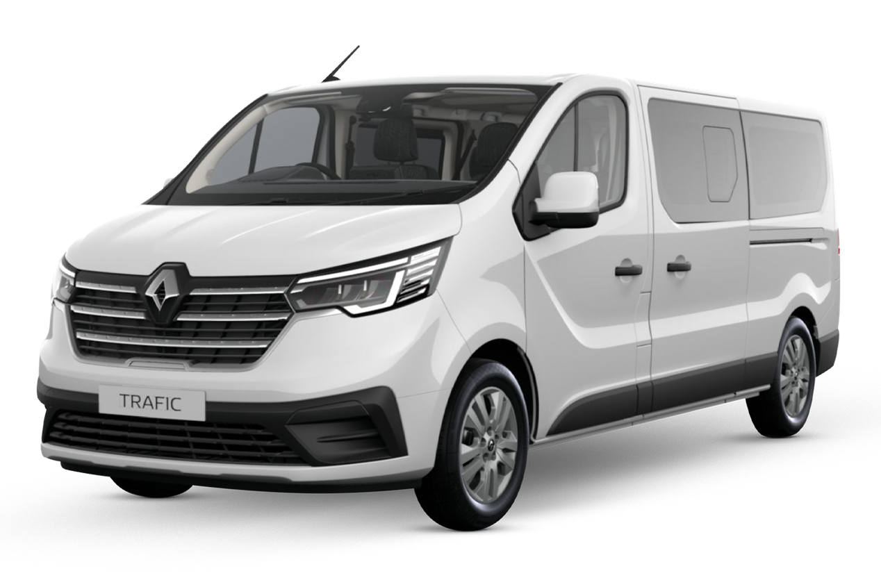 Renault Trafic 9 seater minivan, available for rental from Go Car Rental Iceland, on a transparent the background.