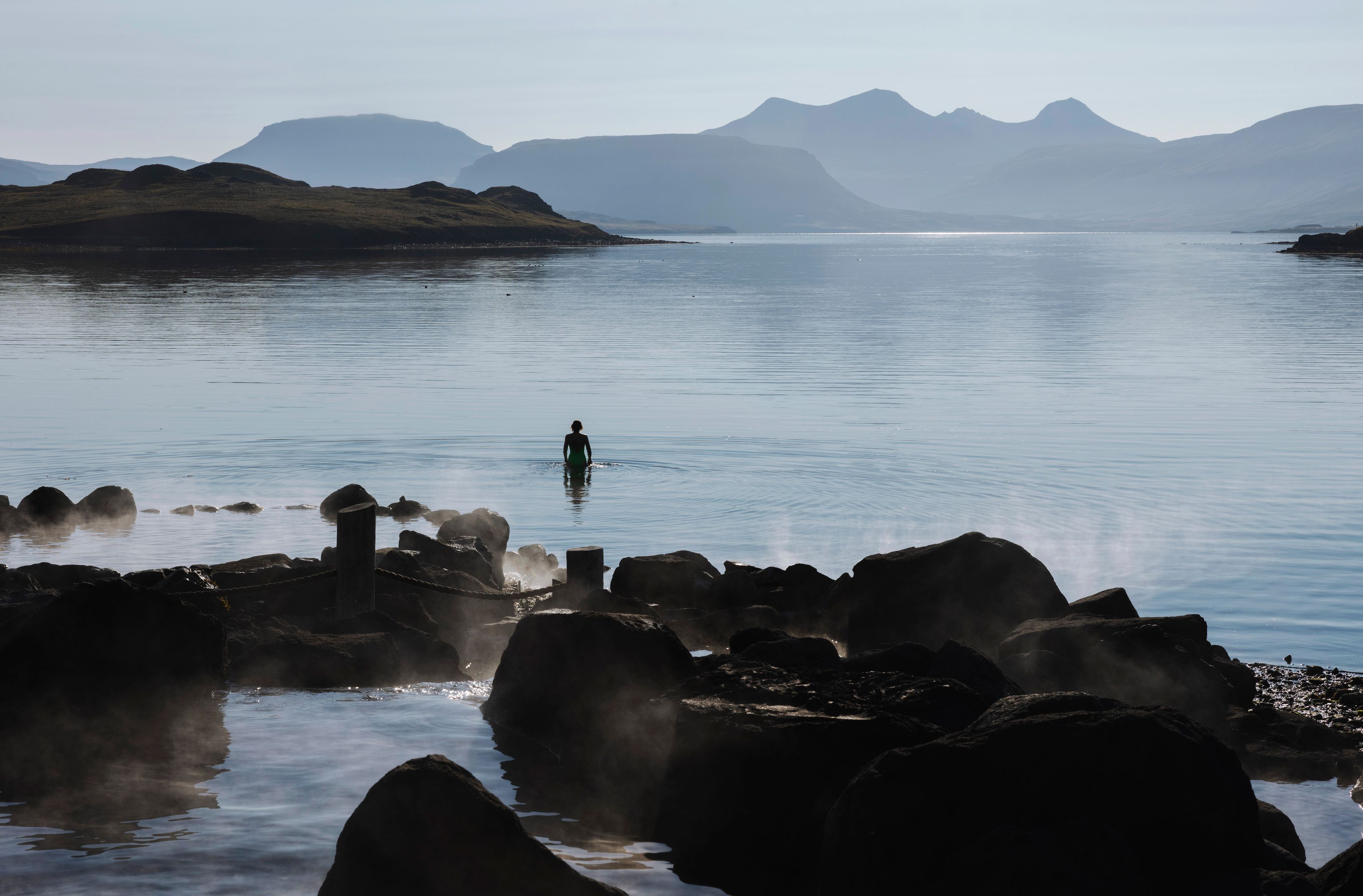 Girl bathing in the Hvalfjörður