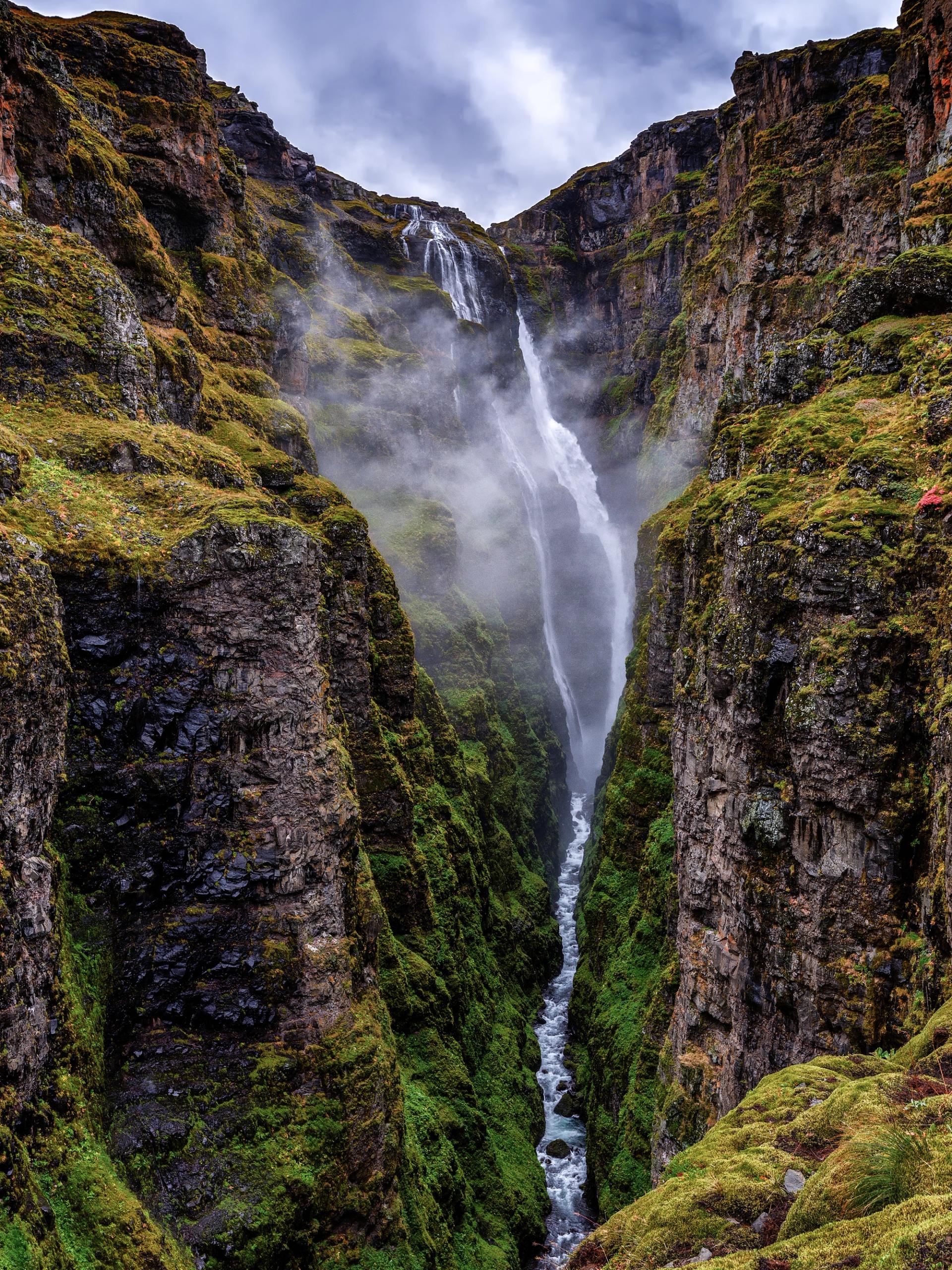 Glymur Waterfall on a cloudy day