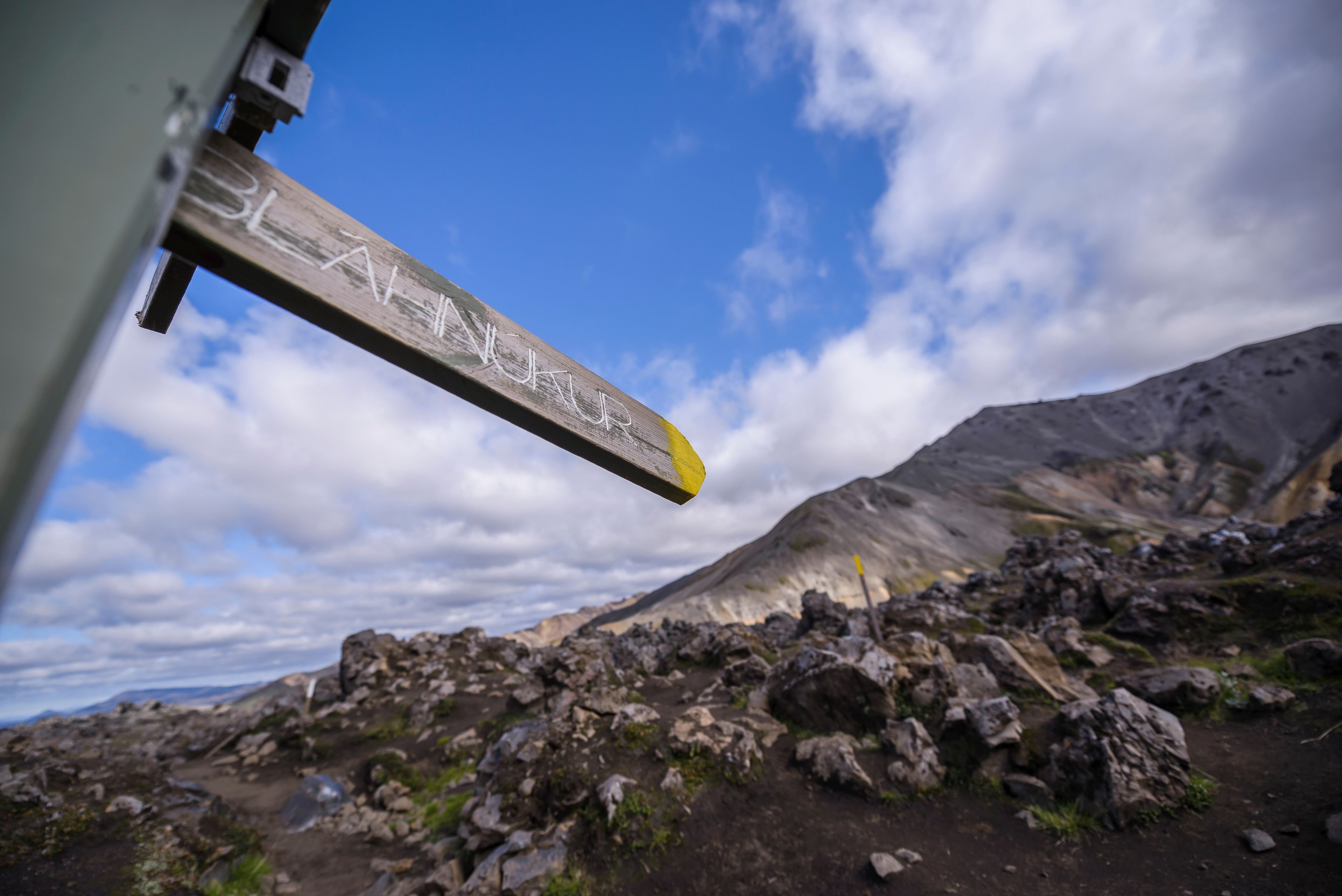 Sign of the Bláhnúkur hike in Iceland