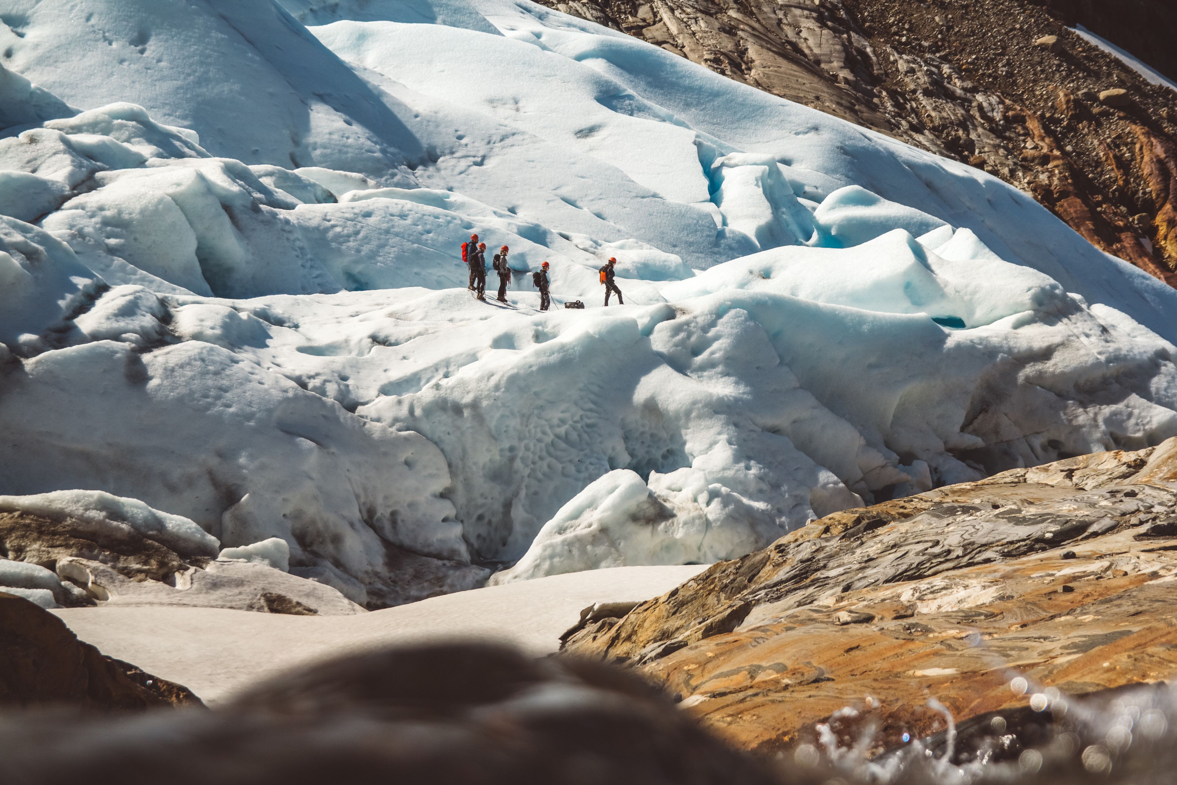 Private group of hiker walking on glacier in Iceland