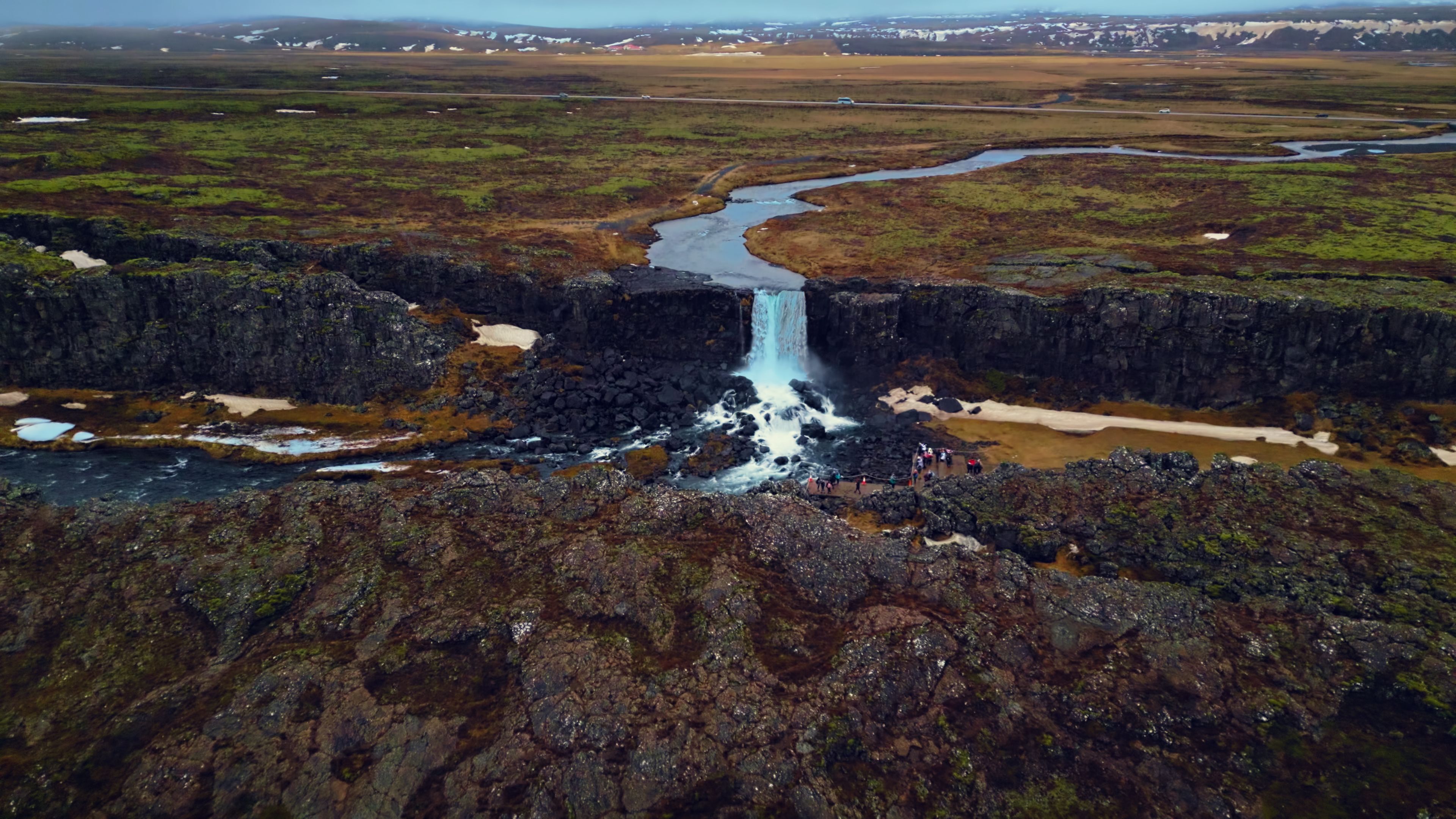 Panoramic of Öxarárfoss Waterfall