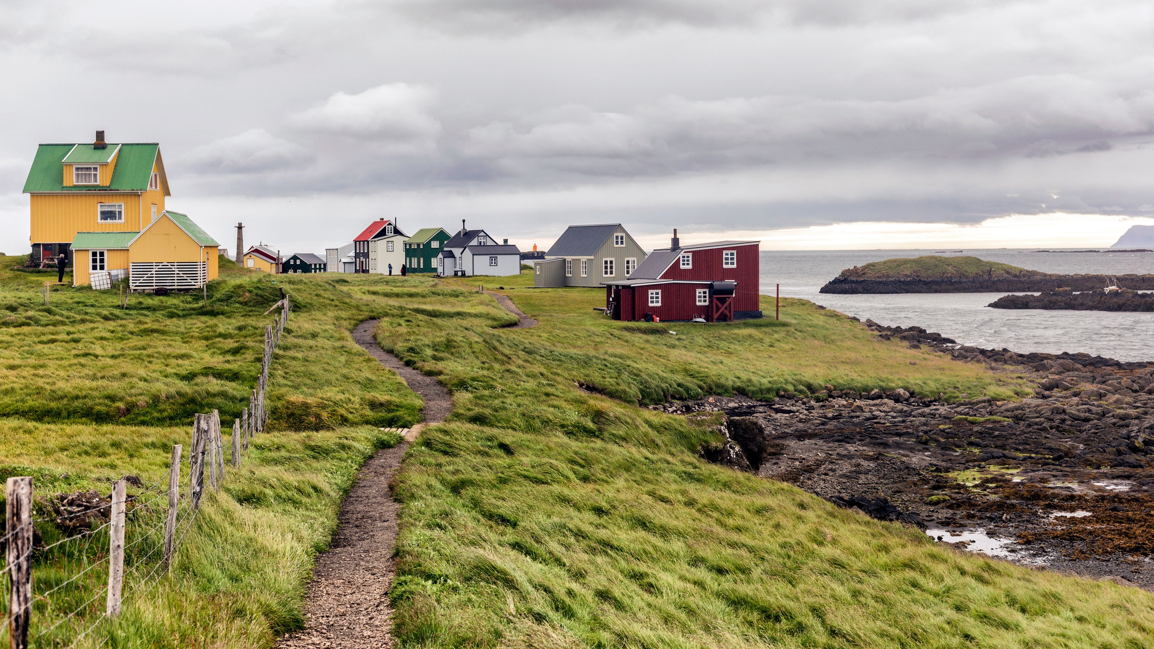 Path leading to houses in Flatey Island