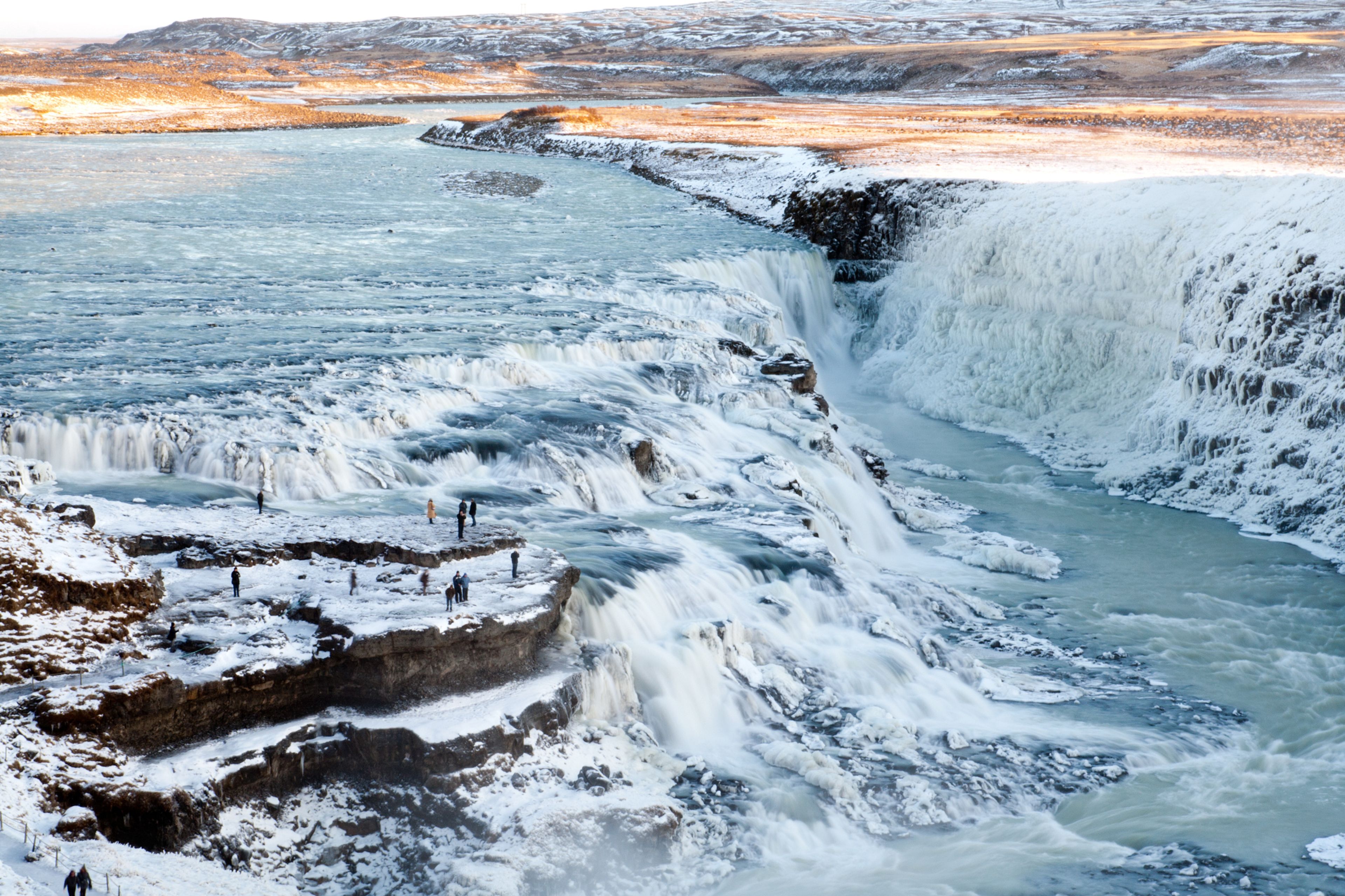 Gulfoss Waterfall full of snow