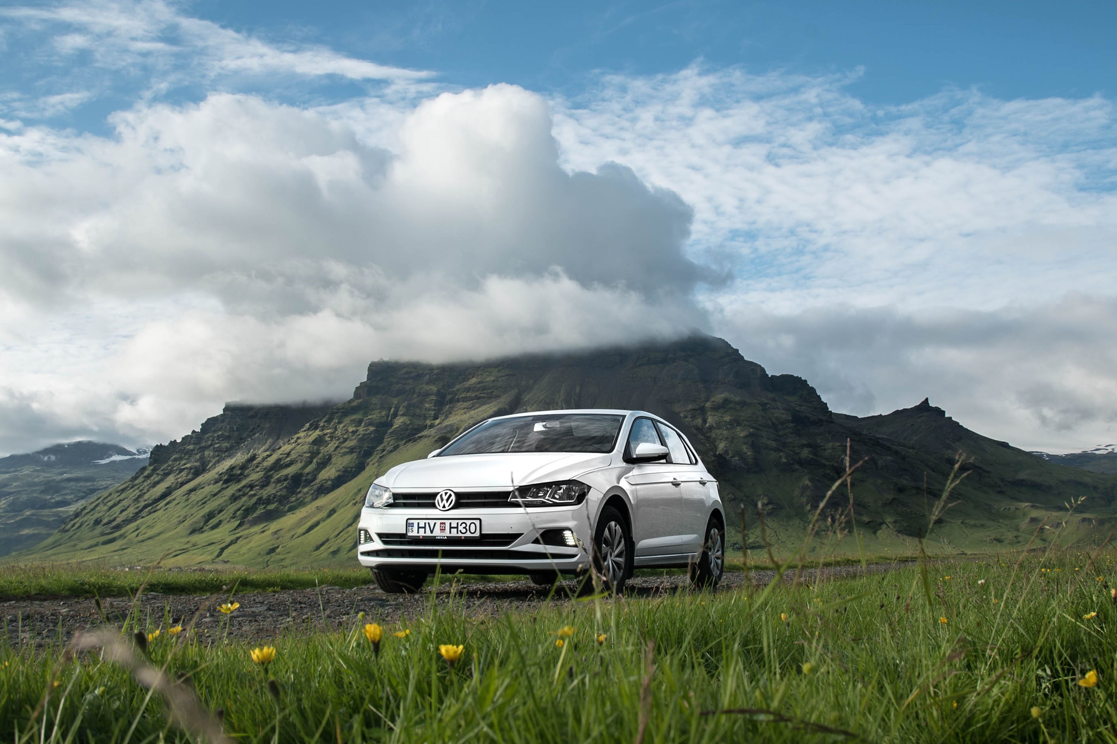 A Volkswagen polo Small car in a scenic landscape in Iceland 