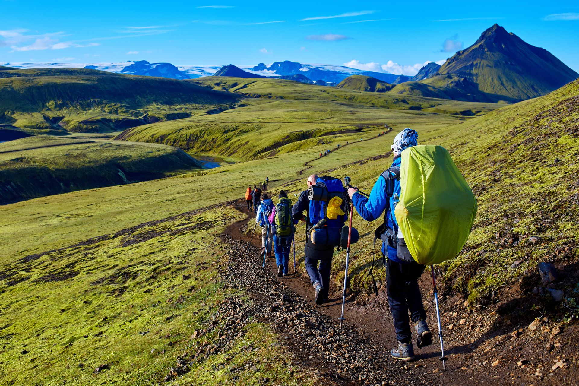 Hikers in the landscapes of iceland 
