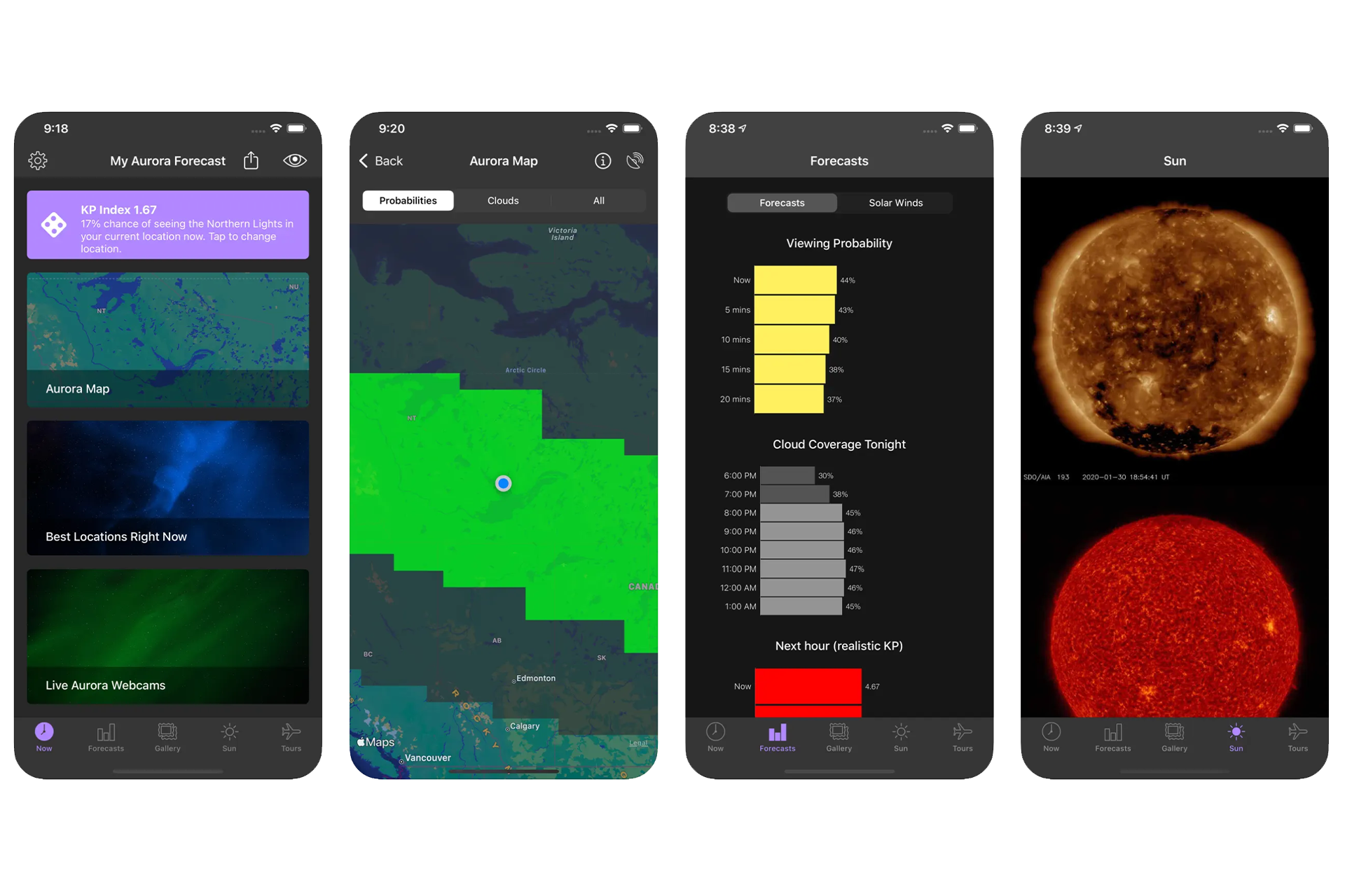My Aurora app that shows Forecast & Alerts for northern lights