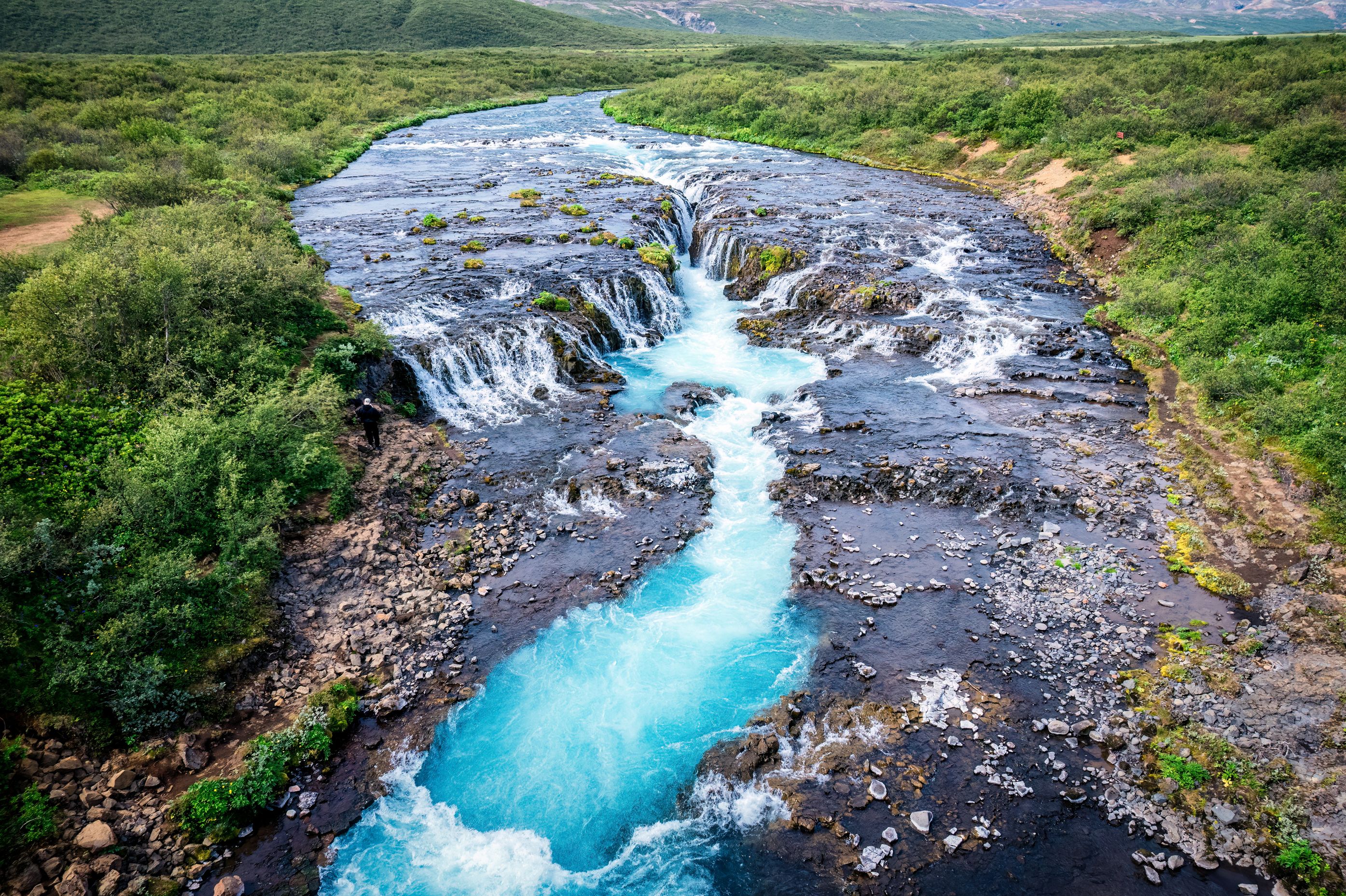 Bruarfoss waterfall flowing from Bruara river