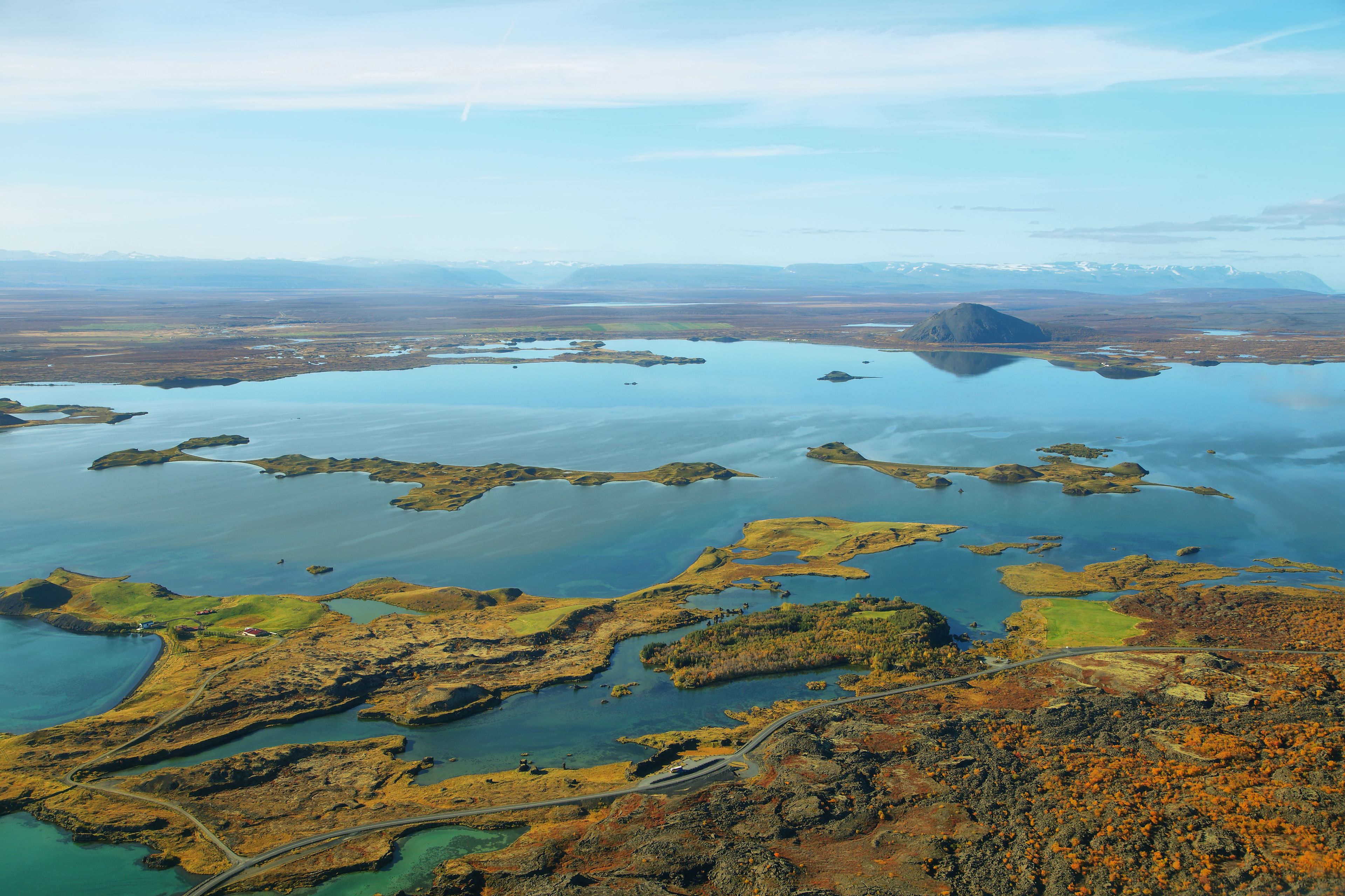 Aerial landscape of lake Myvatn in Iceland
