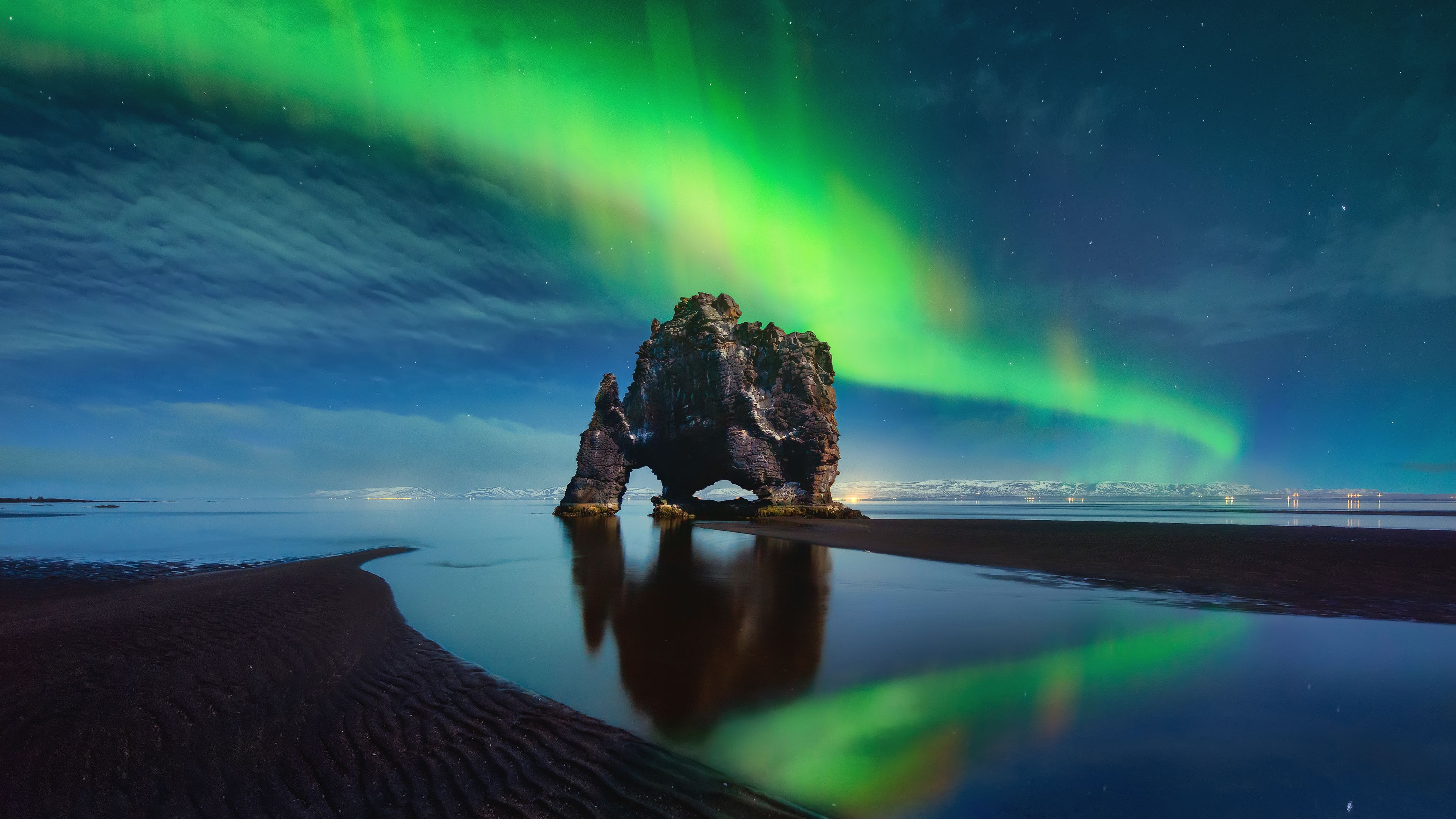 hvítserkur iceland and northern lights