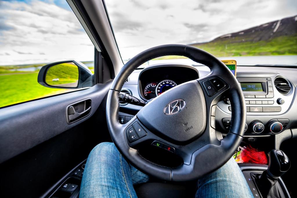 Interior view of a Hyundai i10 rental car in Iceland, provided by Go Car Rental