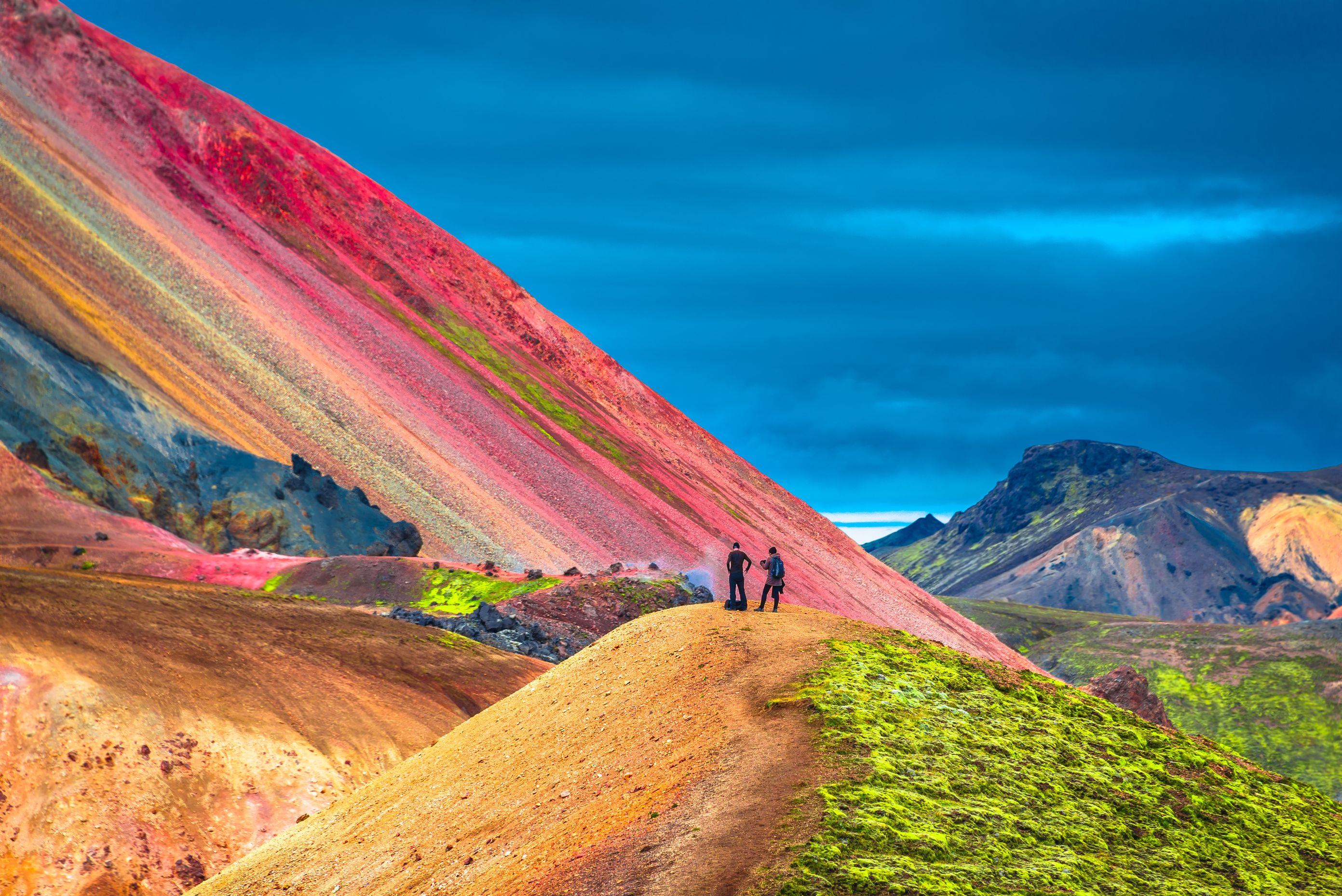 People hiking at Landmannalaugar Iceland