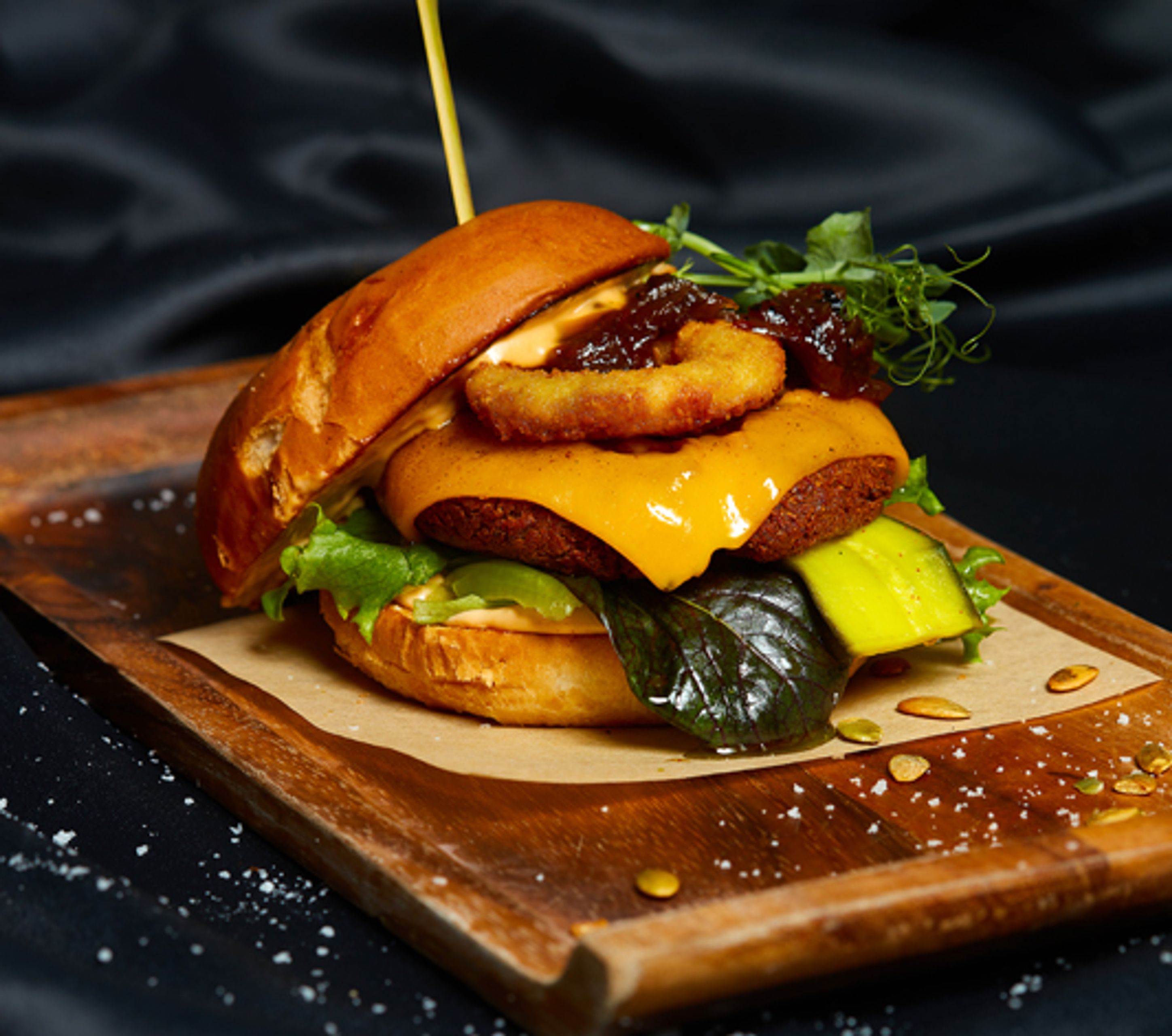 a burger that is particularly appealing at Forrettabarinn Restaurant 