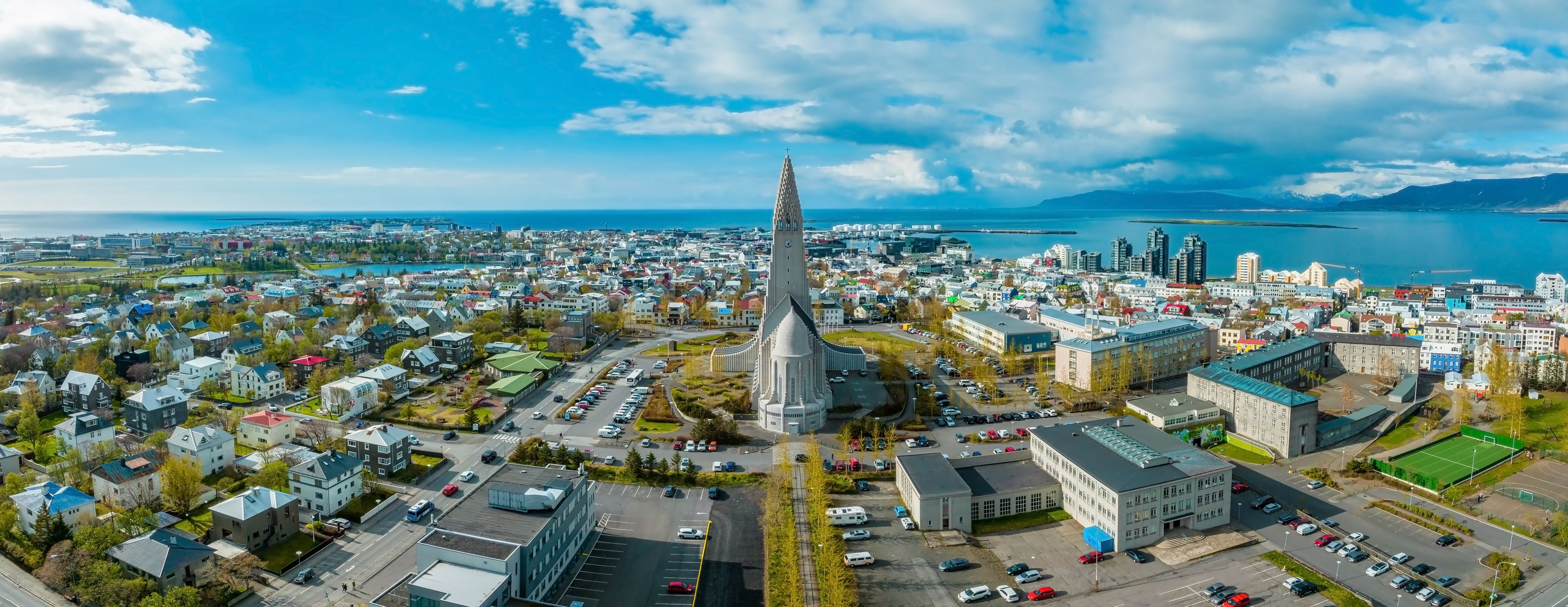 Panoramic of Reykjavik with Hallgrímskirkja in the middle