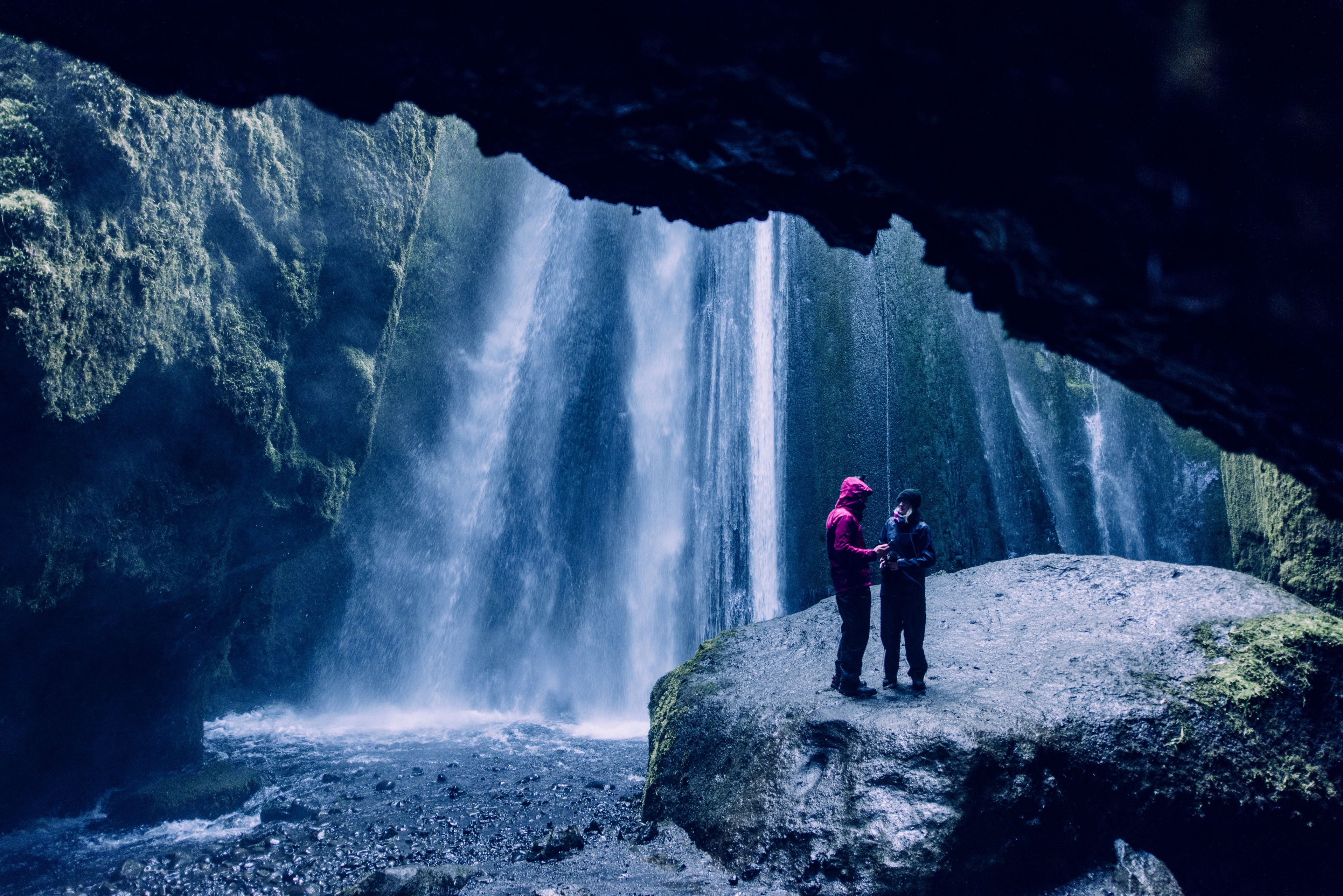 Two people inside Gljúfrabúi